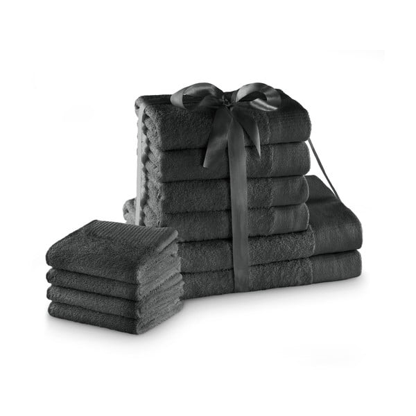 Tumši pelēki frotē kokvilnas dvieļi komplektā (10 gab.) Amari – Restilo