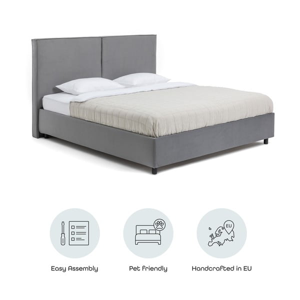 Pelēka polsterēta divvietīga gulta ar veļas kasti un redelēm 180x200 cm Myra Bold – Bonami Selection-image-4