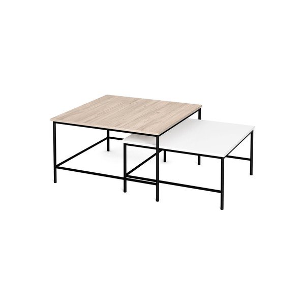 Balti/dabīga toņa žurnālgaldiņi (2 gab.) ar ozolkoka imitācijas galda virsmu 80x80 cm Fiorenza – Marckeric-image-3