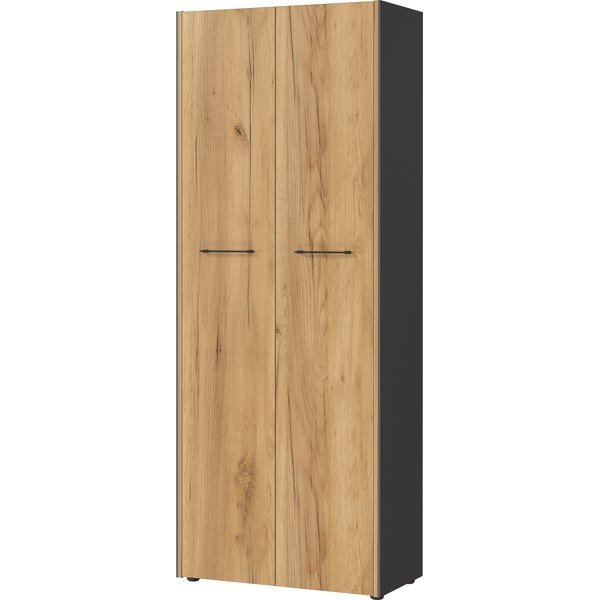 Antracīta pelēks/dabīga toņa drēbju skapis ar ozolkoka imitāciju 75x196x40 cm Podium – Germania-image-4
