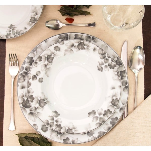 Balti/gaiši pelēki deserta porcelāna šķīvji (6 gab.) ø 19 cm Foliage gray – Villa Altachiara-image-3