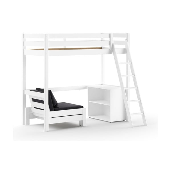 Balta priedes masīvkoka paaugstināta bērnu gulta ar veļas kasti 90x200 cm PINO – Vipack