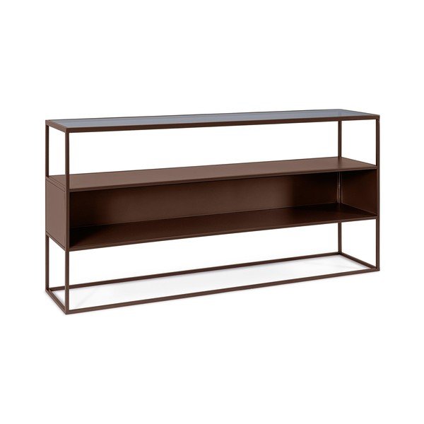 Tumši brūns konsoles galds ar stikla galda virsmu 30x140 cm Godric – Bizzotto-image-2
