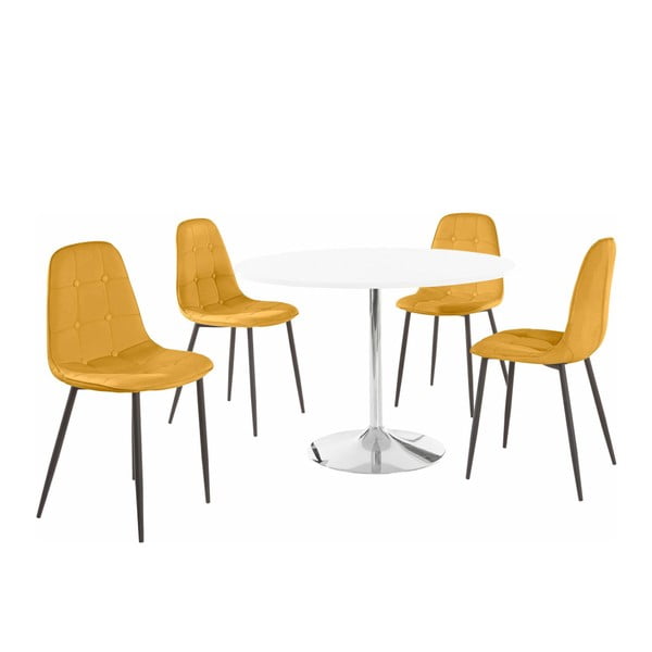 Støraa Terri apaļais pusdienu galds un 4 dzeltenie krēsli
