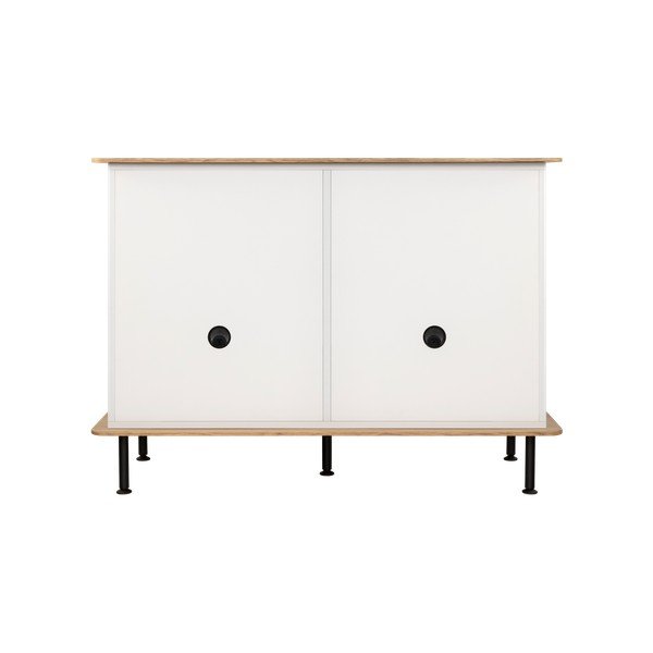 Pelēkbēša kumode ar ozolkoka imitāciju ar caurumu vadiem 120x88x50 cm Suumo – noo.ma-image-4