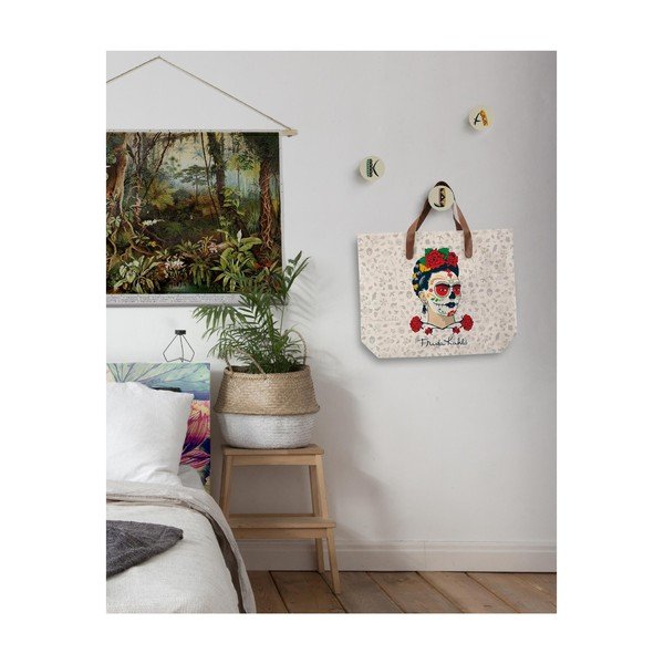 Audekla soma ar ādas imitācijas rokturi Madre Selva Frida Skull, 55 x 40 cm-image-1
