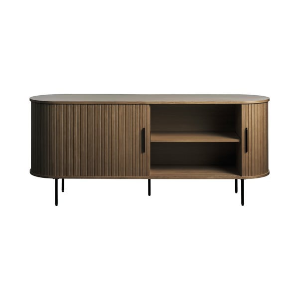 Brūna kumode ar ozolkoka imitāciju un bīdāmām durvīm 180x76x45 cm Nola – Unique Furniture-image-4