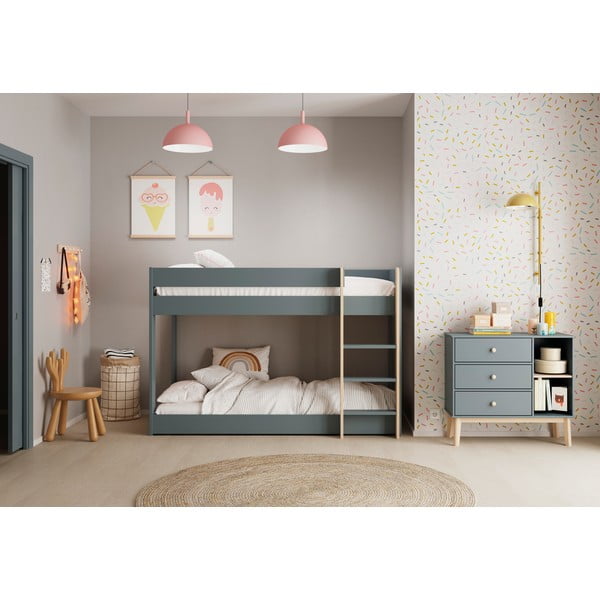 Dūmakaini zaļa divstāvu bērnu gulta ar redelēm 90x190 cm Angel – Marckeric-image-1