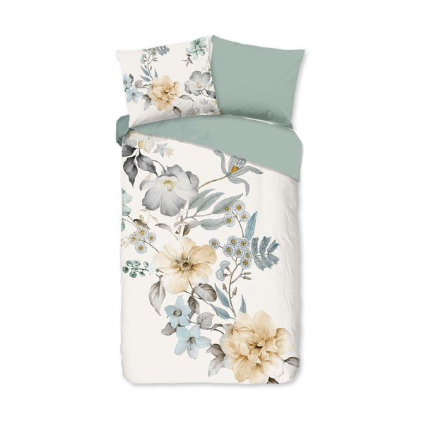 Zaļa/krēmkrāsas vienguļamā kokvilnas gultas veļa 140x220 cm Celina – Good Morning