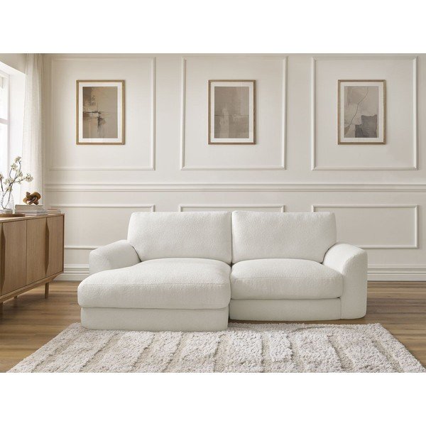 Balts stūra dīvāns no buklē auduma (ar kreiso stūri/ar zvilni) Leonore – Bobochic Paris-image-1