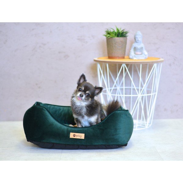 Tumši zaļa samta gulta mājdzīvniekiem 55x42 cm Royal – Petsy-image-1