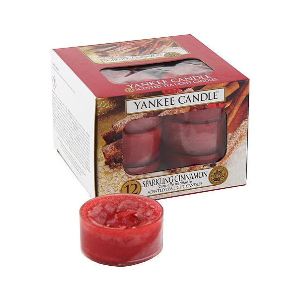 12 Yankee Candle dzirkstošās kanēļa aromāta sveču komplekts, degšanas laiks 4 - 6 stundas