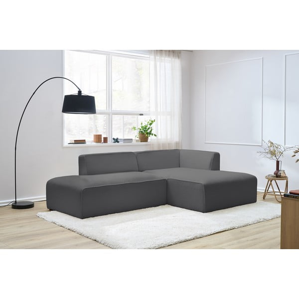 Tumši pelēks modulārais stūra dīvāns no buklē auduma (ar labo stūri/L veida) Megeve – Bobochic Paris-image-1