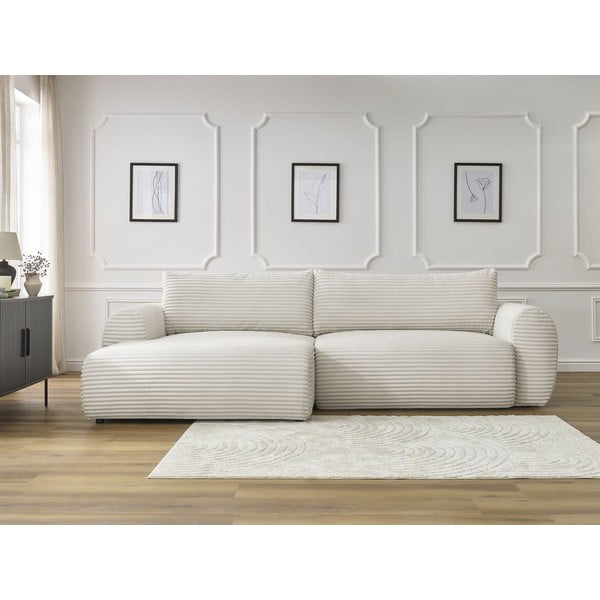 Krēmkrāsas velveta salokāms stūra dīvāns (ar kreiso stūri) Lucien – Bobochic Paris-image-1