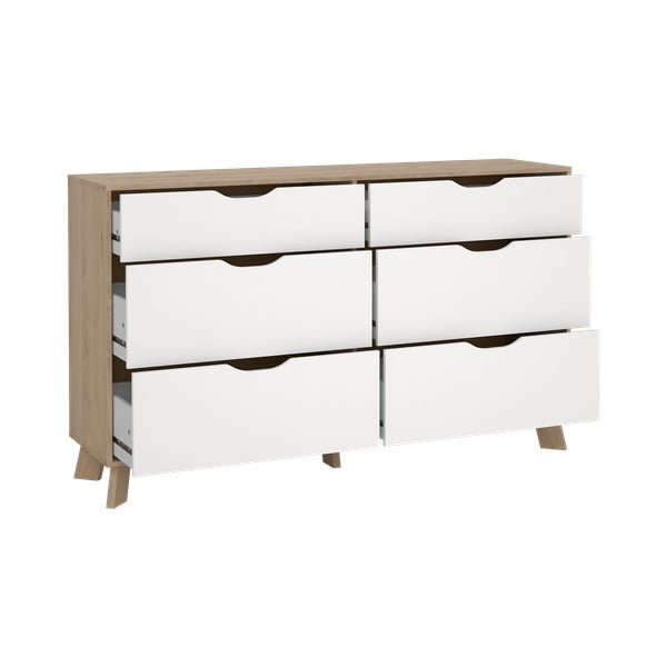 Balta/dabīga toņa kumode ar ozolkoka imitāciju 156x92x40 cm Ikast – Tvilum-image-3