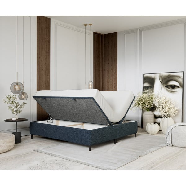 Tumši zila polsterēta divvietīga gulta ar veļas kasti 200x200 cm Tate – Maison de Rêve-image-2