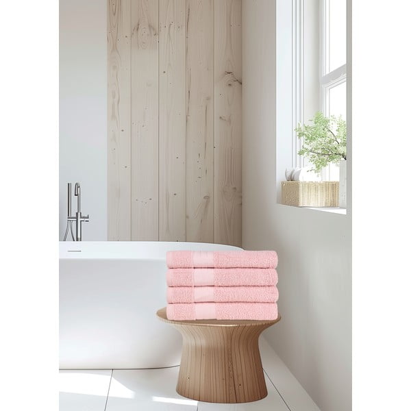 Rozā frotē kokvilnas dvieļi (4 gab.) 50x100 cm – Good Morning-image-1