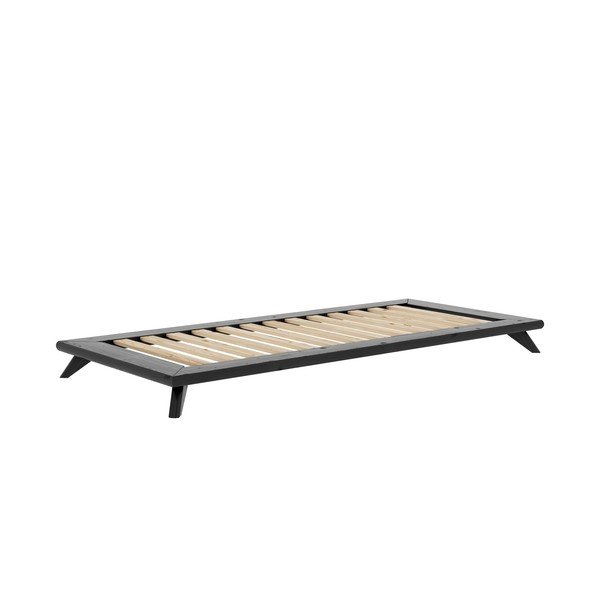 Melna priedes masīvkoka vienguļamā gulta ar matraci Karup Design Senza Mat, 90 x 200 cm-image-1
