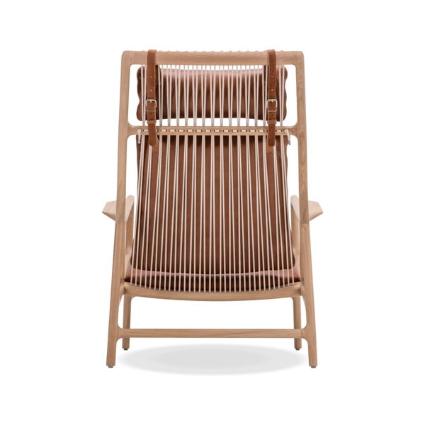 Krēsls ar ozolkoka konstrukciju un brūnu bifeļādas sēdekli Gazzda Dedo-image-4