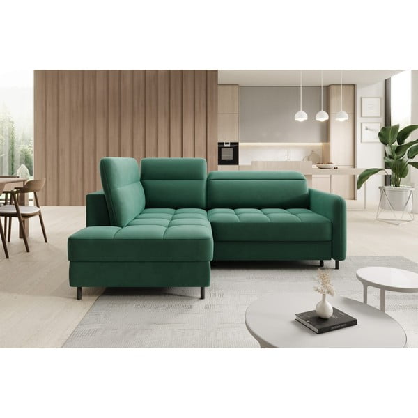 Zaļš samta salokāms/ar uzglabāšanas vietu stūra dīvāns (ar kreiso stūri/L veida) Barea – ELTAP-image-1