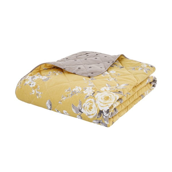 Dzeltens gultas pārklājs ar ziediem Catherine Lansfield, 220 x 230 cm