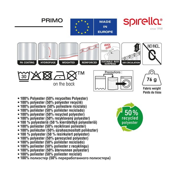 Dušas aizkars 180x200 cm Primo – Spirella-image-1