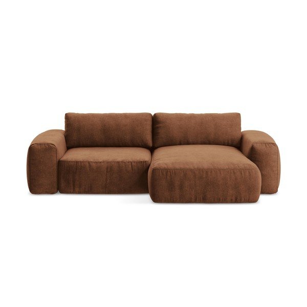 Terakotas oranžs salokāms stūra dīvāns no šenila auduma (ar labo stūri/ar zvilni) Kuki – Makamii