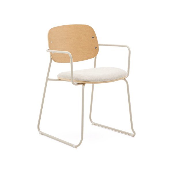 Bēšs/dabīga toņa metāla pusdienu krēsls ar roku balstiem Meli – Kave Home