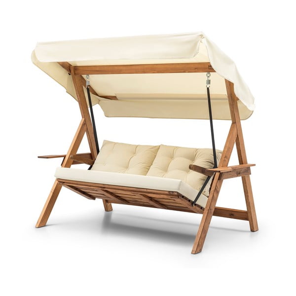 Krēmkrāsas/dabīga toņa masīvkoka dārza šūpoles Galata – Floriane Garden-image-3