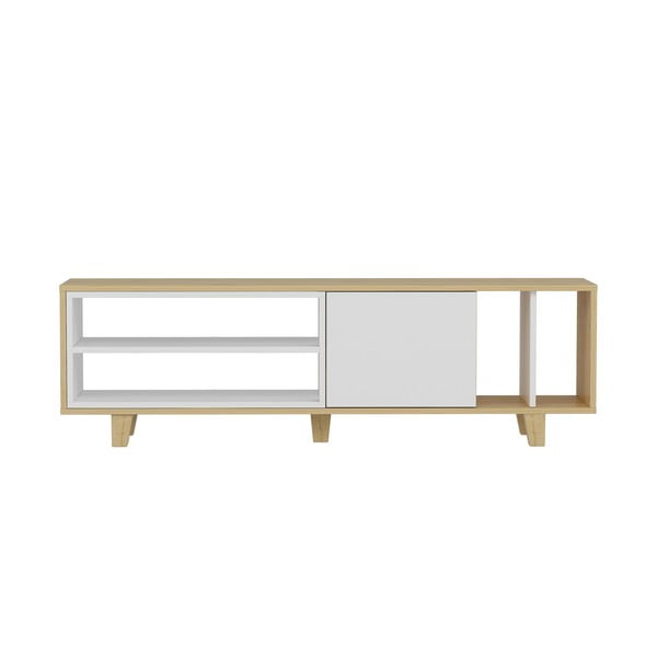 Balts/dabīga toņa TV galds ar ozolkoka imitāciju 160x49 cm Rosmar – Kalune Design
