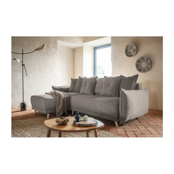 Gaiši brūns velveta salokāms stūra dīvāns (ar maināmu stūri) Lazy Lukka – Miuform-image-1