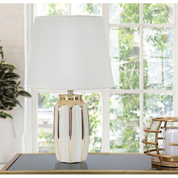 Balta/zelta krāsas keramikas galda lampa ar auduma abažūru (augstums 40,5 cm) Cassy – Mauro Ferretti-image-1