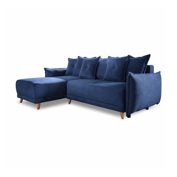 Tumši zils velveta salokāms stūra dīvāns (ar maināmu stūri) Lazy Lukka – Miuform