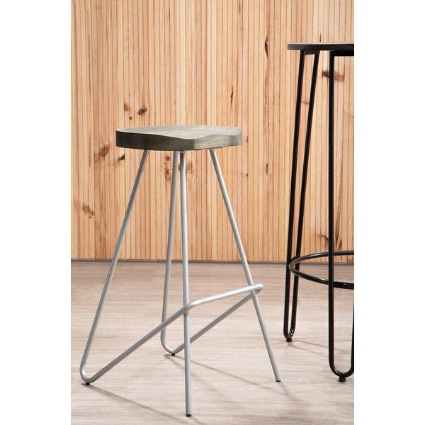 Sudraba krāsas/dabīga toņa gobas masīvkoka bāra taburete (sēdekļa augstums 78 cm) District – Premier Housewares-image-1