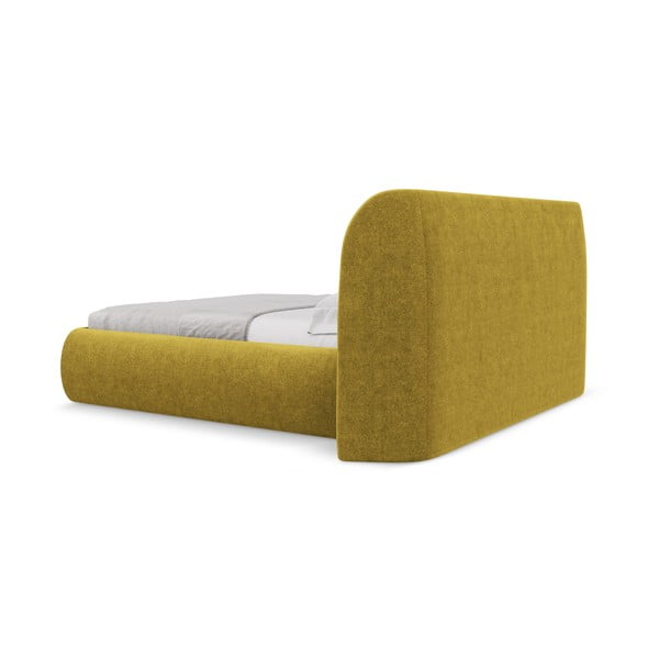 Sinepju dzeltena polsterēta divvietīga gulta ar veļas kasti un redelēm 160x200 cm Hauke – Makamii-image-4