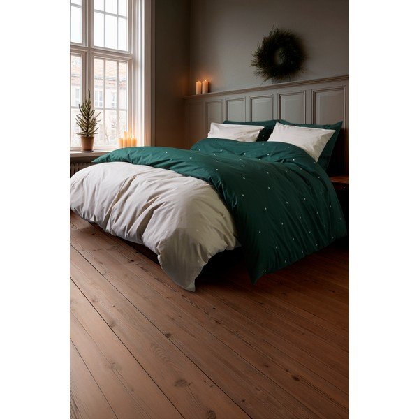 Bēša vienguļamā gultas veļa no kokvilnas perkala 140x200 cm Christmas Fable – JUNA-image-4