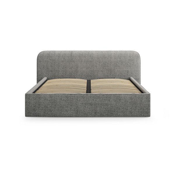 Tumši pelēka polsterēta divvietīga gulta ar veļas kasti un redelēm 160x200 cm Elizabeth – Micadoni -image-4