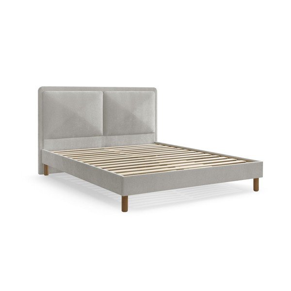 Pelēka polsterēta polsterēta divvietīga gulta ar redelēm 180x200 cm Mara – Bobochic Paris