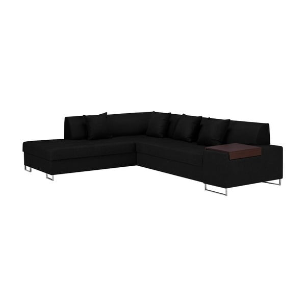 Melns stūra dīvāns ar sudraba krāsas kājām Cosmopolitan Design Orlando, kreisais stūris