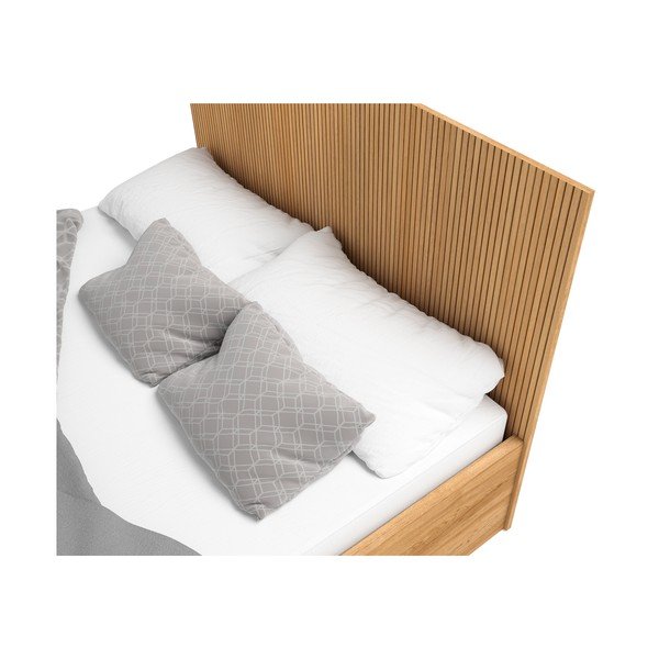 Dabīga toņa divvietīga gulta ar ozolkoka imitāciju un veļas kasti 140x190 cm Rayana – Marckeric-image-4
