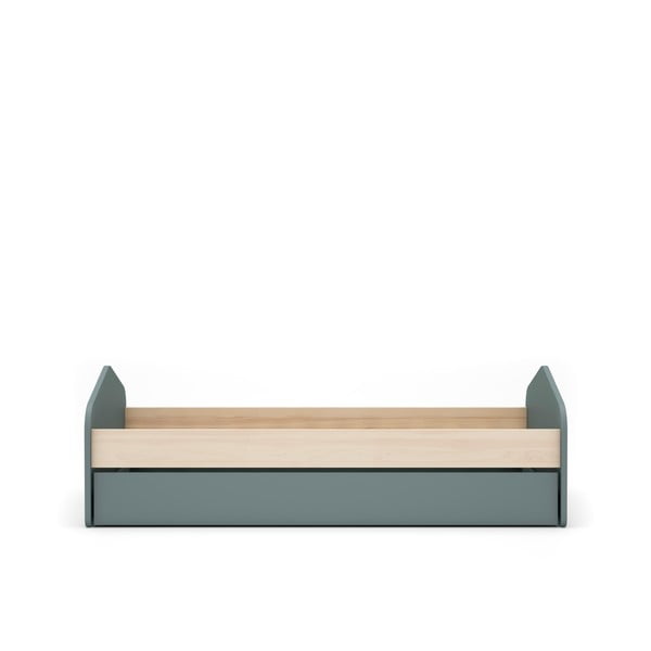 Dabīga toņa/dūmakaini zaļa izvelkama bērnu gulta ar priedes koka imitāciju ar veļas kasti ar redelēm 90x200 cm Estefania – Marckeric-image-2