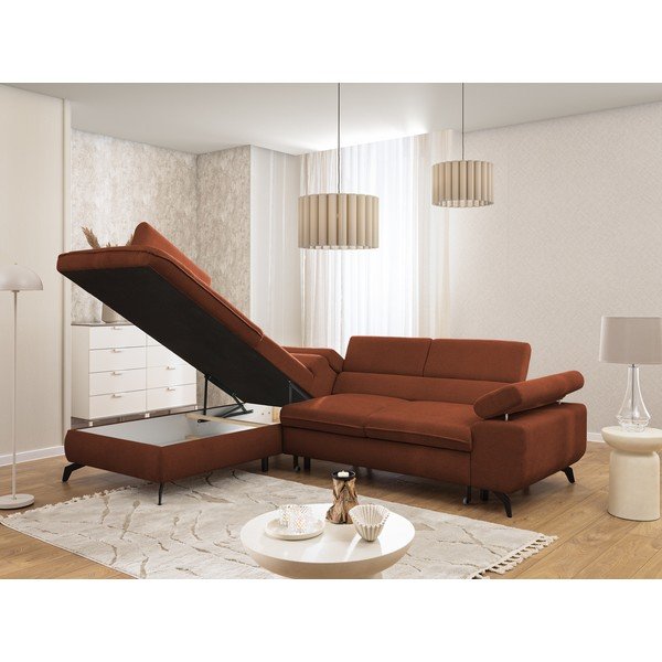 Terakotas oranžs stūra dīvāns no šenila auduma (ar kreiso stūri/L veida) Marbeya  – Ropez-image-4