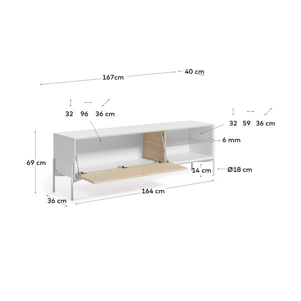 Balta televizora kumode ar oškoka durvīm Kave Home Marielle, platums 167 cm-image-3