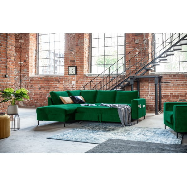 Tumši zaļš samta salokāms stūra dīvāns (ar kreiso stūri) Lofty Lilly – Miuform-image-4