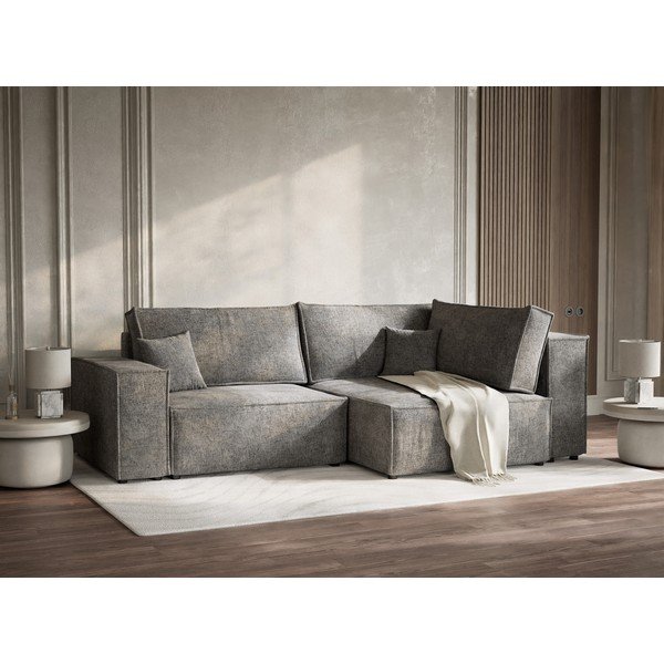 Pelēks salokāms stūra dīvāns no šenila auduma ar uzglabāšanas vietu (ar labo stūri/L veida) Tonga – Maison de Rêve-image-4