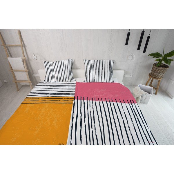 Vienguļamā gultas veļa no kokvilnas satīna 140x200 cm Black Stripes in Colors – Butter Kings-image-1