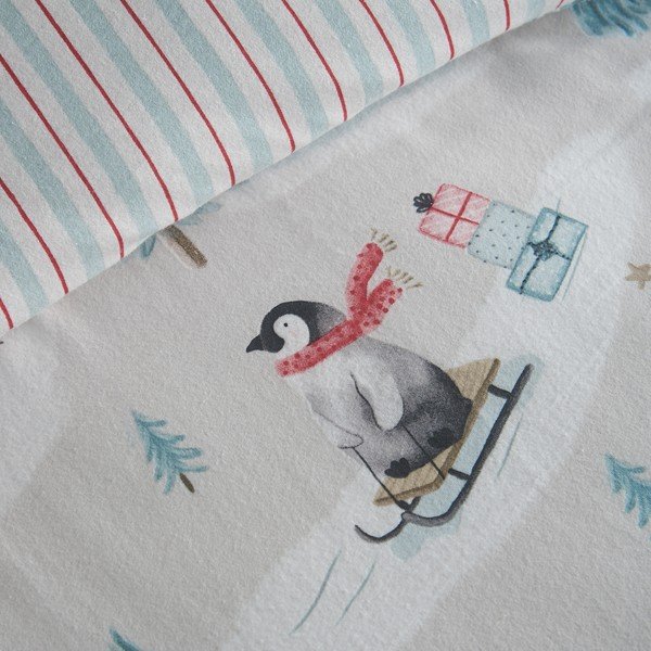 Dabīga toņa divguļamā flaneļa gultas veļa 200x200 cm Brushed Christmas Penguins – Catherine Lansfield-image-2