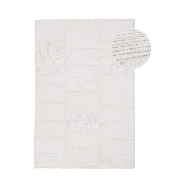 Balts ar rokām darināts paklājs no vilnas maisījuma 140x200 cm Sculptured Blocks – Flair Rugs