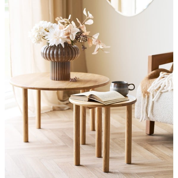 Dabīga toņa ozola masīvkoka apaļš žurnālgaldiņš ø 70 cm Jena – House Nordic-image-1