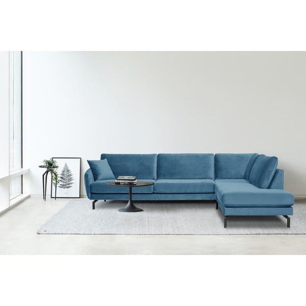 Zils samta stūra dīvāns Scandic Magic, labais stūris-image-1